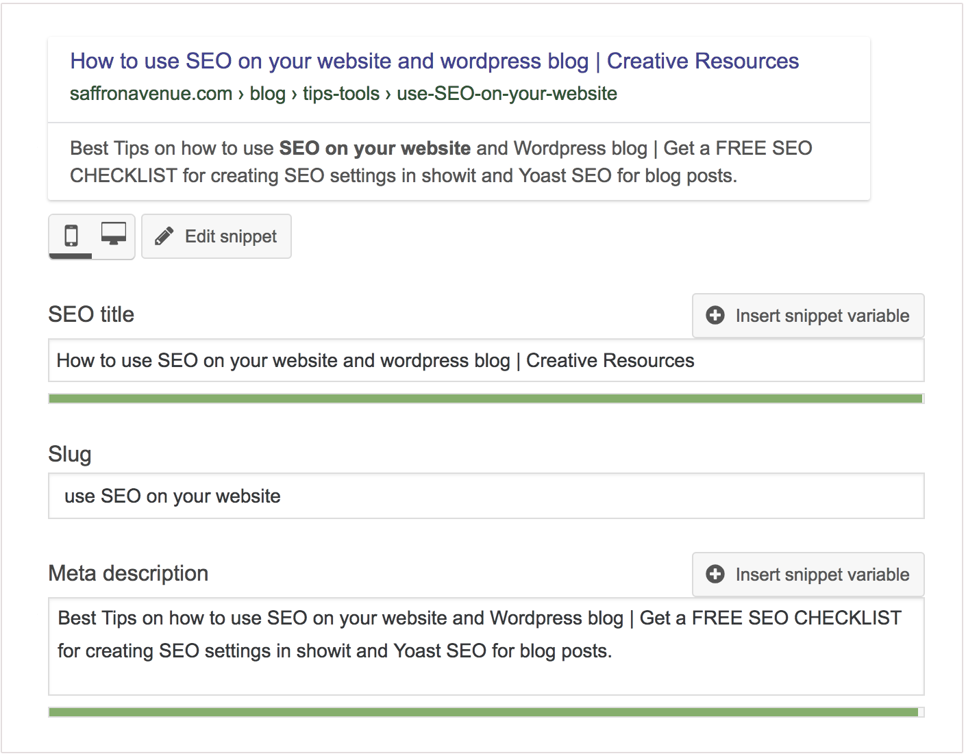 Tips on how to use SEO on your website and WordPress blog | Get a FREE CHECKLIST for creating SEO settings in Showit and Yoast SEO for blog posts.