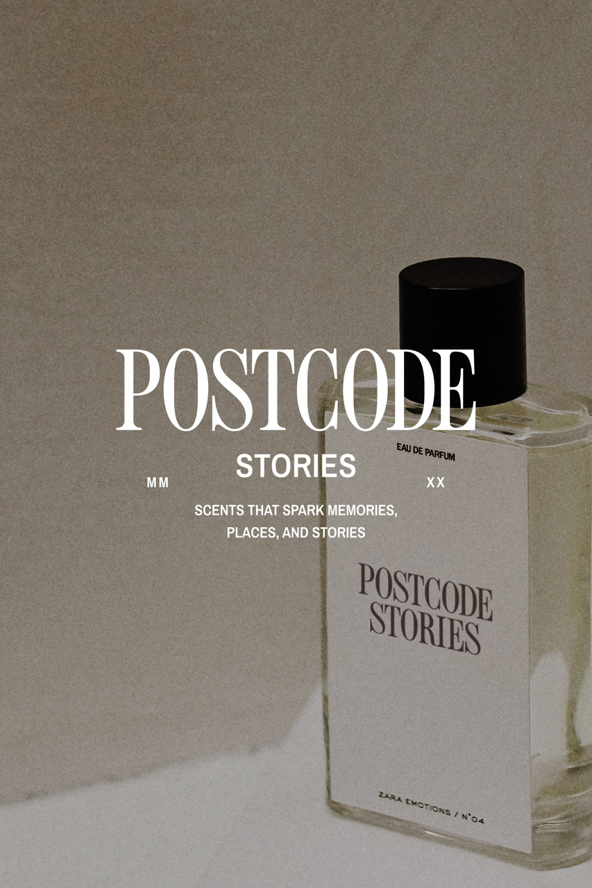 luxury fragrance brand identity for Postcode Stories