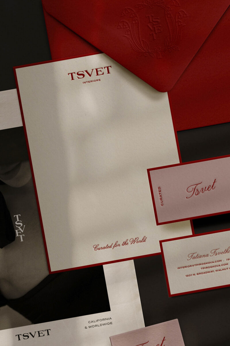 Cressida semi custom brand identity applied to luxury interior design print materials