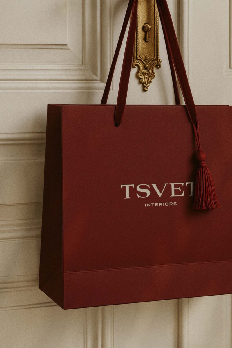 High end interior design brand identity for TSVET with classic typography and warm tones