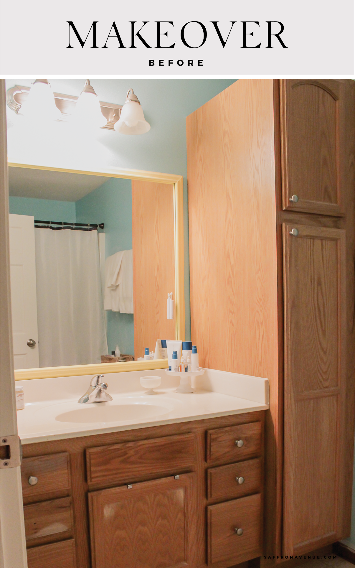Bathroom Makeover with Benjamin Moore Classic Gray and White Dove Trim - Before and After Bathroom Makeover