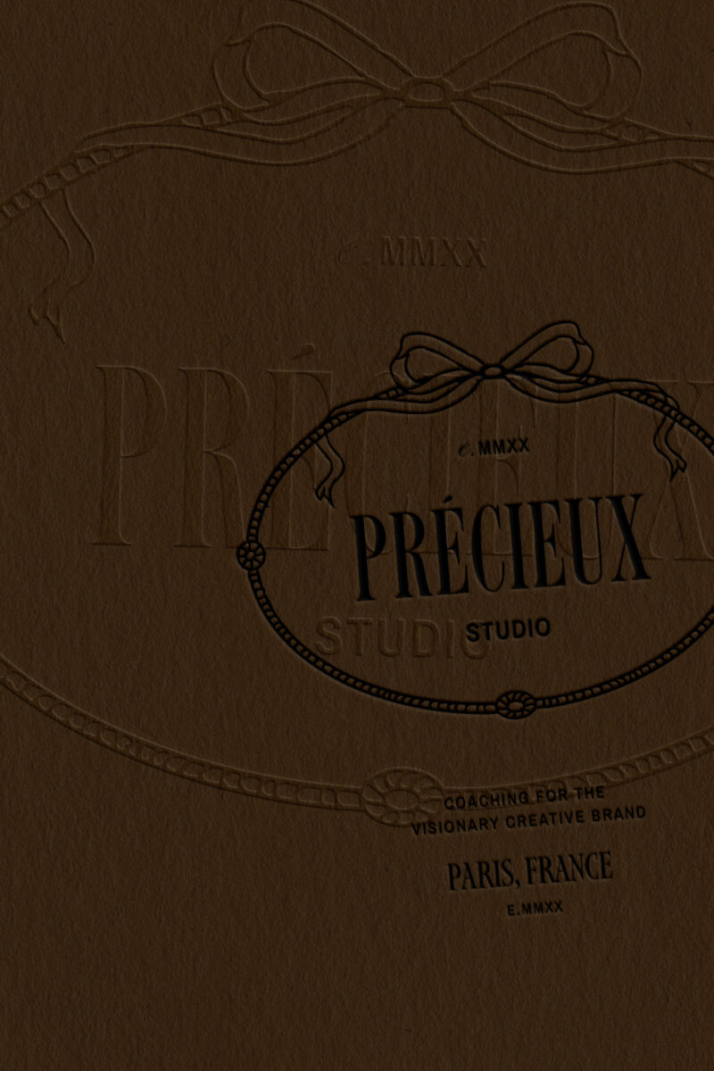 Embossed logo design detail from brand identity designer portfolio project for Précieux Studio